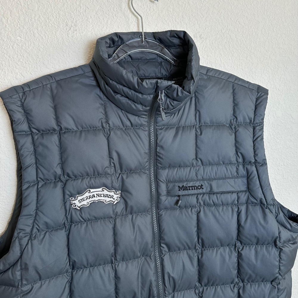 Marmot Mens Gray 600 Fill Down Puffer Vest Sierra Nevada Patch XXL Cozy Chico